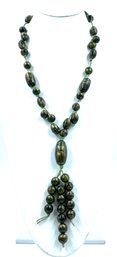 Unique Dark Green Marbled Pendant Bead Necklace