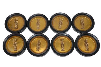 8 Gorgeous Asian Black Lacquered W/ Figurine Carved Inside