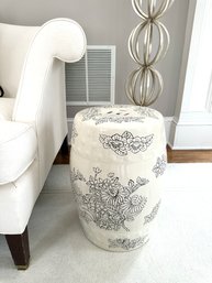 Lillian August Ceramic Ivory Garden Stool In White & Black Patterned Glaze