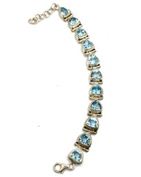 Vintage Sterling Silver Large Clear Blue Stones Bracelet