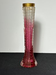 VERY COOL CRANBERRY TO CLEAR ART DECO VASE