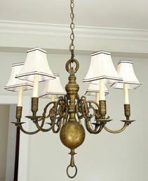 An Antique English Bronze Chandelier, Wired For Electricity