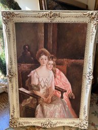 Beautifully Framed Repro. Painting By John Sargent Of 'Mrs. Fiske Warren & Her Daughter Rachel', Signed Noi