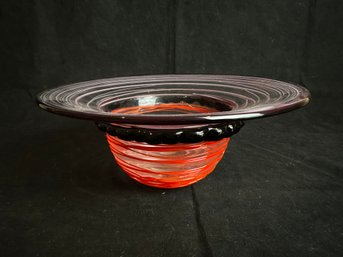 Swirled Red And Black Glass Bowl