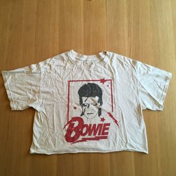 BRANDY MELVILLE, Cotton Jersey David BOWIE (Ziggy Stardust) SERIES T-Shirt, Cropped, White, One Sz.