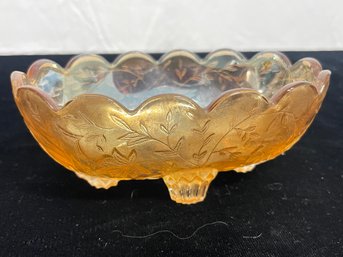 Vintage Orange Amber Opalescent Carnival Glass Candy Trinket Dish