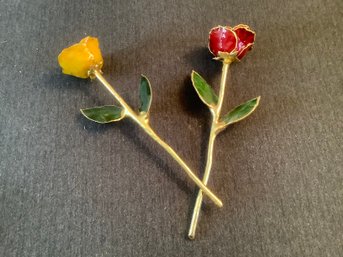 Gold Dipped Roses Set Of 2- Yellow And Red