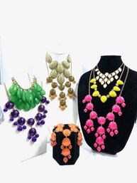 Grouping Of 8 Bold Bib Style Statement Necklaces Including Designer Signed