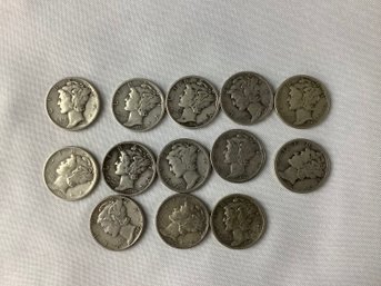 13 Mercury Dimes (90 Per Cent Silver) See Description For Dates