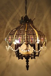 Hollywood Regency 6 Light Hanging Chandelier Or Corner Light W/crystals, 3 Way Switch