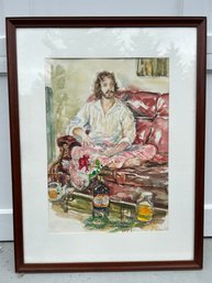 L. Rostad Signed Watercolor Painting, Seated Man In An Interior, 1977 (a)