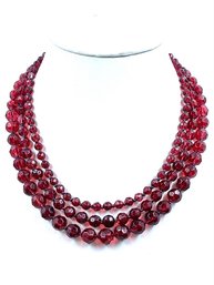 Triple Strand Graduated Cranberry Glass Bead Necklaces