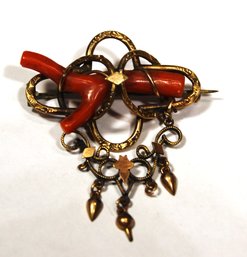 FANCY VICTORIAN GOLD FILLED BROOCH W BRANCH CORAL