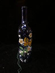 Floral Butterfly Painted Glass Bottle