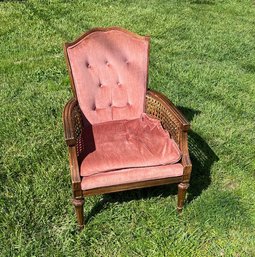 Pink Velvet Vintage Chair With Cane Sides