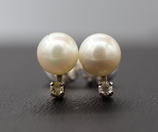 Magnificent 14k White Gold Pearl & Diamond Earrings