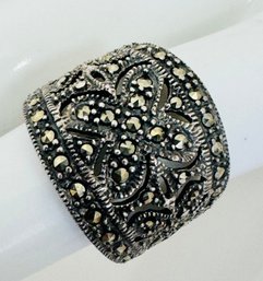 VINTAGE SIGNED MF STERLING SILVER MARCASITE WIDE BAND RING