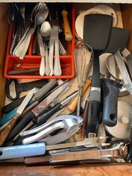 Silverware Drawer Assorted Knives And Cooking Utensils