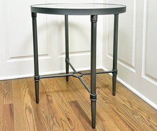 A Modern Brushed Steel And Glass Cocktail Table, Possibly Restoration Hardware