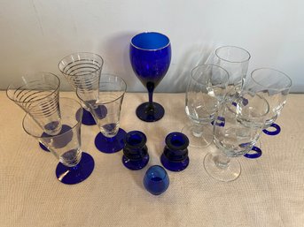 Fancy Modern MCM Cobalt Blue Glassware Candlestick Holders