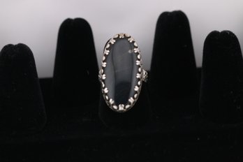 Vintage Sterling Silver Black Gray Stone Ring Size 7.25