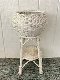 White Rattan Outdoor Plant Stand
