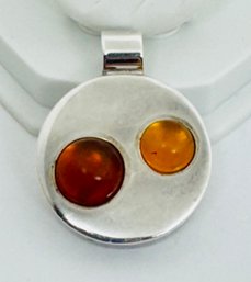 MODERNIST STERLING SILVER AMBER PENDANT