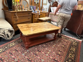 Pine Coffee Table With Red Wood Base