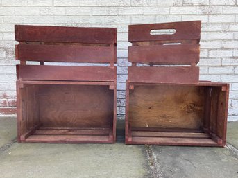 Set Of Four Red Stained Wooden Crates