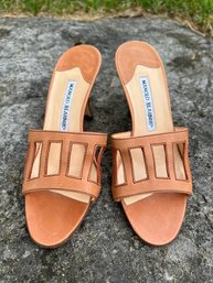 Manolo Blahnik Camel Colored Leather Sandals Size 36.5