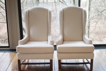 Pair Of Cream Wingback Chairs