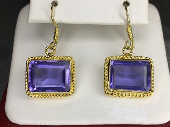 Sterling Silver / 925 With 14K Gold Overlay Earrings With Beautiful Iolite Earrings - Brand New - Never Worn