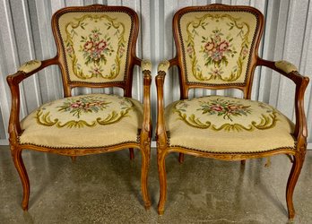 Louis XV French Fauteuil Needlepoint Armchairs (2)