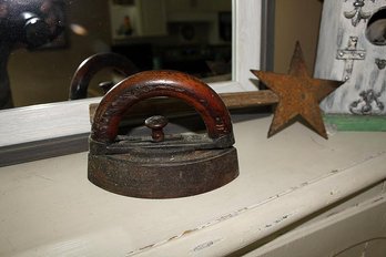 Antique Cast Iron & Wood Clothing Iron