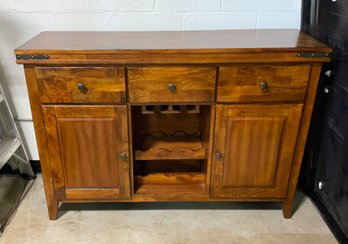Nice Wood Breakfront With Storage For Wine Glasses & Wine Rack