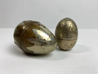 Two Silver & Brass Embellished Eggs (2)