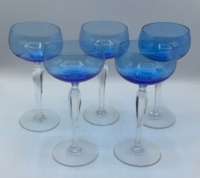 5 Gorgeous Vintage Val St Lambert Saumur Blue Roemer Crystal Wine Glasses  ~ Belgium ~