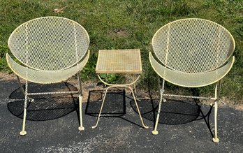 Pair Of Clam Shell Wrought Iron Chairs And Small Table