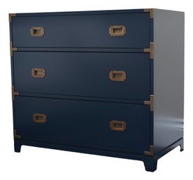 1 Of 2  Land Of Nod Navy Campaign Three Drawer Nightstand