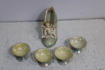 Angel Shoe And Four Glasses/bowls