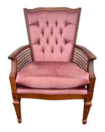 Mid Century Plush Coral Pink Cane Arm Chair