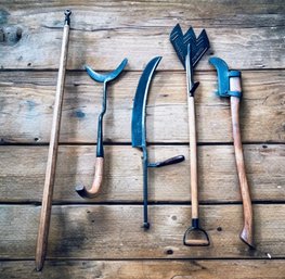 Five Wrought Iron Farm Tools