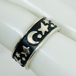 SIGNED MEXICO TA-58 STERLING SILVER STARS AND MOON RING