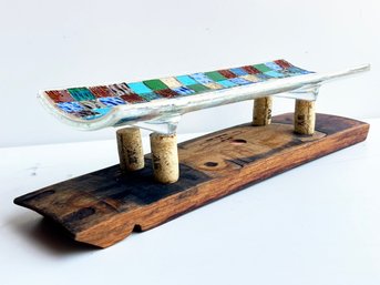 A Hand Crafted Serving Tray In Wood And Art Glass Jim Daut