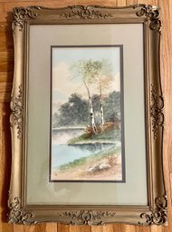 James Hind (Attributed), Watercolor On Paper In Giltwood & Gesso Frame, Landscape With Birch Trees