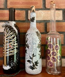 3 Painted Decortive Painted Bottles