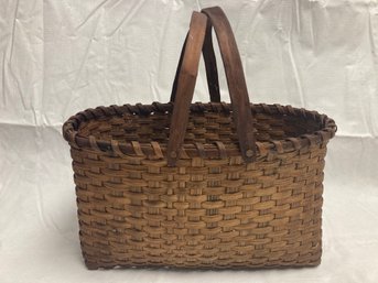 ANTIQUE WOVEN BASKET #1- 19th Century Slender Bodied With Handles