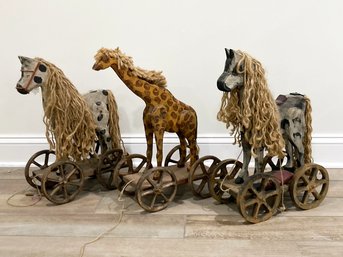 Vintage Carved Animal Toys - On Wheels
