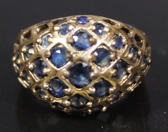 FOINE GOLD OVER STERLING SILVER DOME SHAPED RING HAVING GENUINE SAPPHIRE STONES SIZE 6