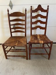 Pair Of Early America Ladder Back And Rush Seats Chairs . AS IS.